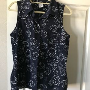 Navy and white Cabi button front top.